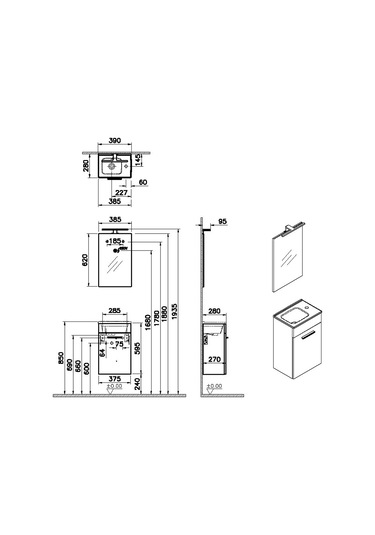 Vitra Mia 75022 Banyo Dolabı Seti Kapaklı 40 Cm Parlak Beyaz Çok Renkli