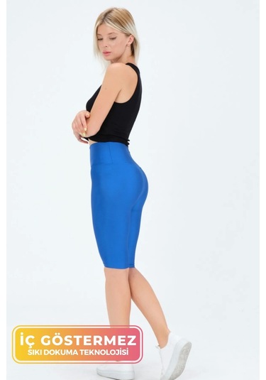 Enenstyle Fashıon Boutıque Yeni Sezon Özel Üretim Toparlayıcı Yüksek Bel Parlak Kumaş Iç Göstermeyen Dizüstü Spor Tayt Lacivert