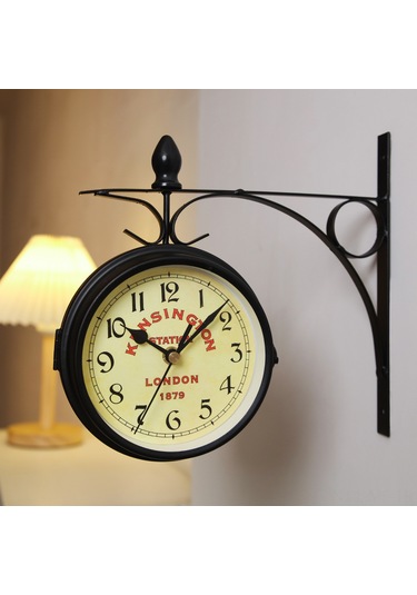 Mufunye Ev Dekorasyonu İçin İki Yönlü Retro Demir Duvar Saati - Siyah, Salonun Zenginleşmesi İçin Kreatif Takı Tasarımı Siyah