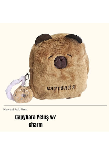Capybara Peluş Sırt Çantası W/ Charm Kahverengi