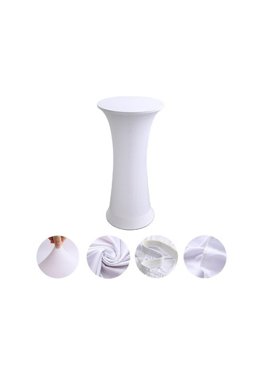 Sones Elastik Spandex Masa Örtüsü Otel Düğün Dekoru Düz Renk Kokteyl Yuvarlak Tabanlı Bar Örtüsü, Boyut: 80 Cm Yuvarlak Beyaz Beyaz