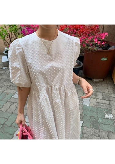 Kadın Uzun Elbise Yaz Rahat O-boyun Puf Kollu Büyük Boy Noktalar Zarif Kadın Elbisesi Bayanlar Gevşek Vestidos Femme Sarı