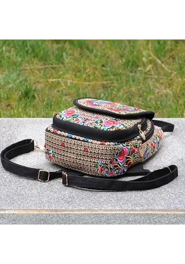 Yogodlns El Yapımı Işlemeli Tasarım Kanvas Sırt Çantası Kadın Küçük Etnik Sırt Çantası Sırt Çantası Kadın Seyahat Çok Fonksiyonlu Omuz Göğüs Çantası Renk