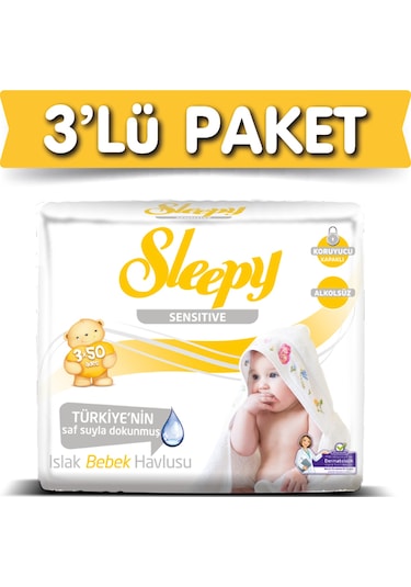 Sleepy Sensitive Hassas Ciltlere Özel Islak Bebek Havlusu 3 X 50'Li