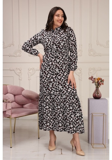 Aymeravm - Çiçek Desenli Viskon Elbise - Çuha0401Ga