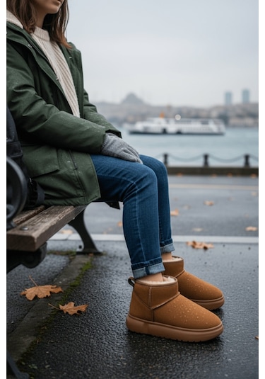 Muggo Dippery Çocuk Kalın Taban İçi Tüylü Günlük Mini Yarım Bot Taba