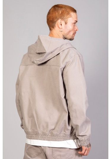 Erkek Kapüşonlu Oversize Marsıan Füme Kot Ceket Füme