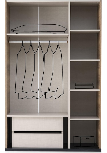 Beyoğlu Modern 3 Kapaklı Çekmeceli Elbise Dolabı Gardrop 130cm