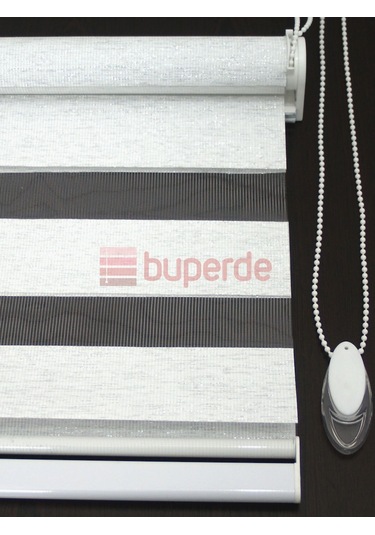 Buperde Simli Beyaz Bambu Zebra Stor Perde