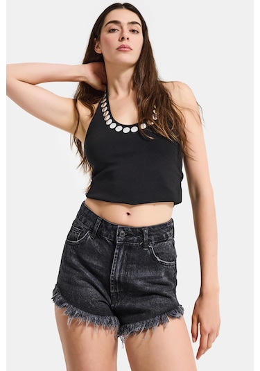Itsbasic Kadın Koyu Füme 2s6-1 Mini Boy Denim Şort