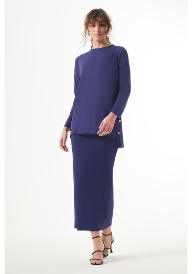 Nuss Merserize Çelik Örme Etek 013 İndigo İndigo