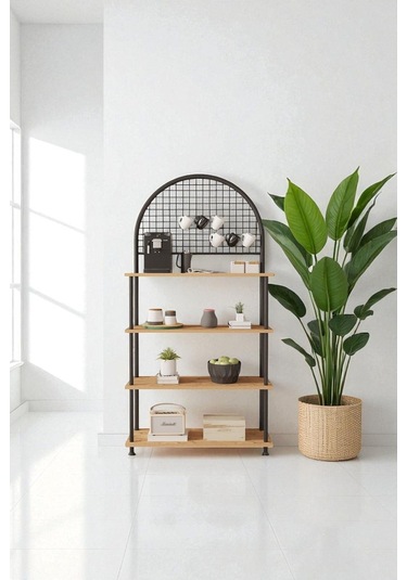 Çevir Kur Atlantik Çam 4 Raflı Kahve Köşesi Dolabımutfak Düzenleyici, Stand, 71x167x35 Cm Atlantik Çam