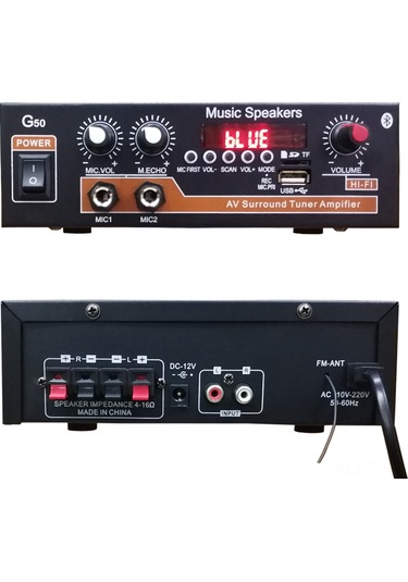 Teltree 20wx2 G50 Dijital Güç Amfi, Bluetooth 5.0, Usb, Kayıt Fonksiyonu, Konferans Mikrofon Prioritesi, Ev/araç İkili Kullanım, 220v Avrupa Şarjı