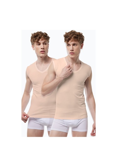 Malabadi Görünmez Atlet Erkek Ten Rengi 2 Li Paket V Yaka Iz Yapmayan Modal Kolsuz Atlet 064 Ten Rengi