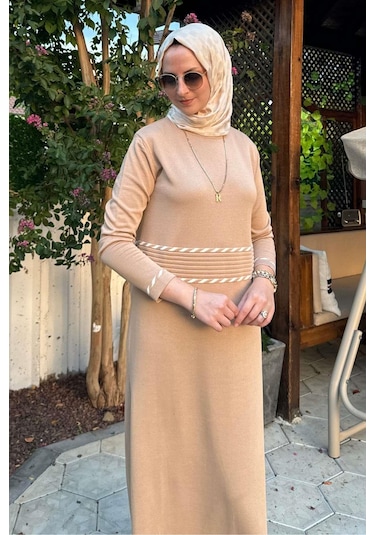 Rabia Şamlı Samanyolu Bej Triko Elbise Normal