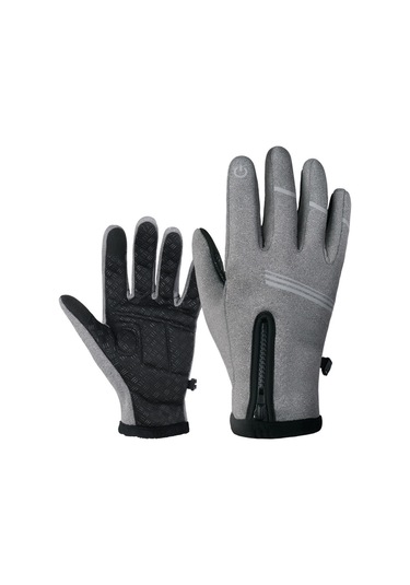 Yaleker Kış Bisiklet Eldiveni - Rüzgar Geçirmez, Şok Emici, Isınır, Dokunmatik Ekran Uyumlu, Tam Parmaklı - Gri, Palmiye Granüllü - Xxl