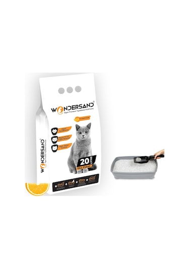 Wondersand Portakal Kokulu Topaklaşan İnce Beyaz Bentonit Kedi Kumu 20 L