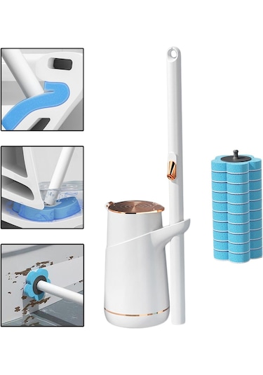 Suntek Magideal  Tek Kullanımlık Tuvalet Fırçası Klozet Dolum Başlığı Pot-10x-mavi-kafa