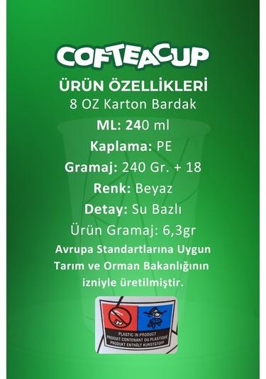 Karton Bardak 500 Adet 8 Oz - 240 Ml 500
