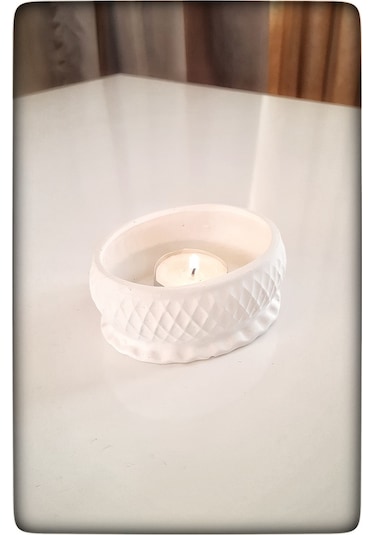 Dekoratif Beton Mumluk Beyaz Tealight Şamdan Mum Dahil Değil Beyaz