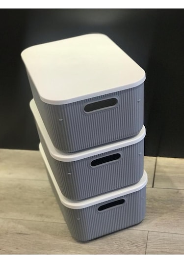 Bayev 3 Adet Storage 13 Lt Gri Dolap Içi Düzenleyici Kutu - Çorap Kıyafet Kapaklı Saklama Kabı Gri