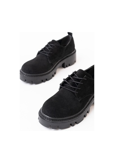 868-754 Siyah Süet Bağcıklı Günlük Yüksek Tabanlı Loafer Ayakkabı Beyaz