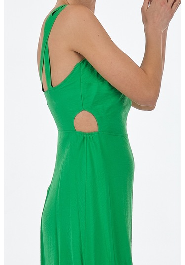 Unique Mode V Yaka Yeşil Kadın Elbise Us233014 001