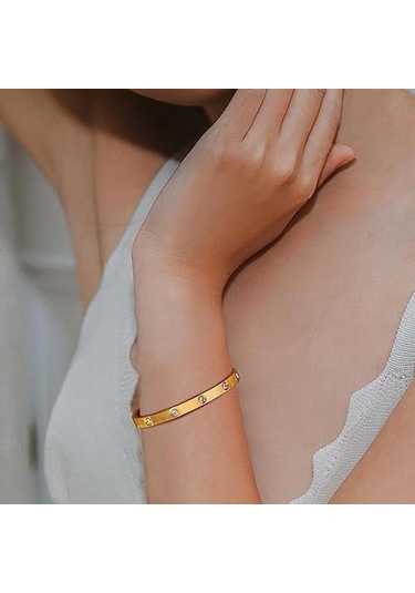 Gül Altın Paslanmaz Çelik Bilezik Solmayan Kadın Bileklik Takı