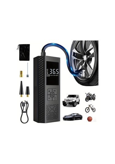 Primepickings Kablosuz Dijital Ekranlı Hava Pompası Portable Araç Bisiklet Motosiklet Ve Toplar İçin Şarj Edilebilir Lityum Pil Usb Type-c Bağlantılı