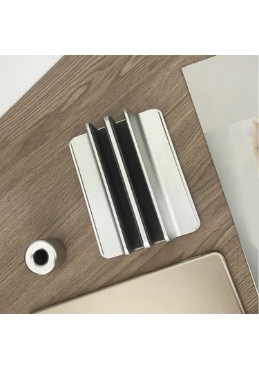 Yaozixa Alüminyum Çift Slotlu Dikey Laptop Tutucu - Genişlik Ayarlanabilir Masaüstü Organizatör - Çizik Korumalı Kitap/notebook Stantı Gri