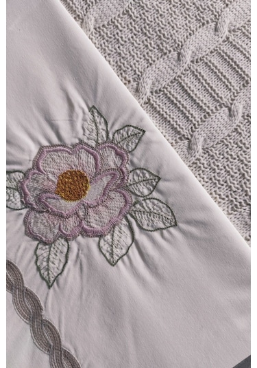 Çift Kişilik Triko Örme Battaniye Takımı-tivoli Rosetta Krem