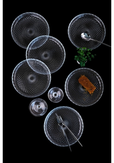 Tabak Evi Aden Cam Pasta Tabağı 19cm Sade 6 Lı 2339 Şeffaf