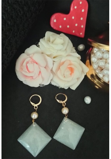 24k Altın Kaplama Gerçek Somon İnci Kare Sedef Akrilik Detaylı Ta