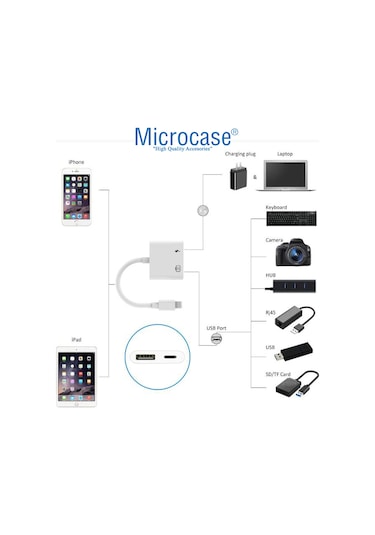 Microcase USB 3.0 iphone Uyumlu iPad Lightning Şarj ve Kamera Adaptörü -AL3187