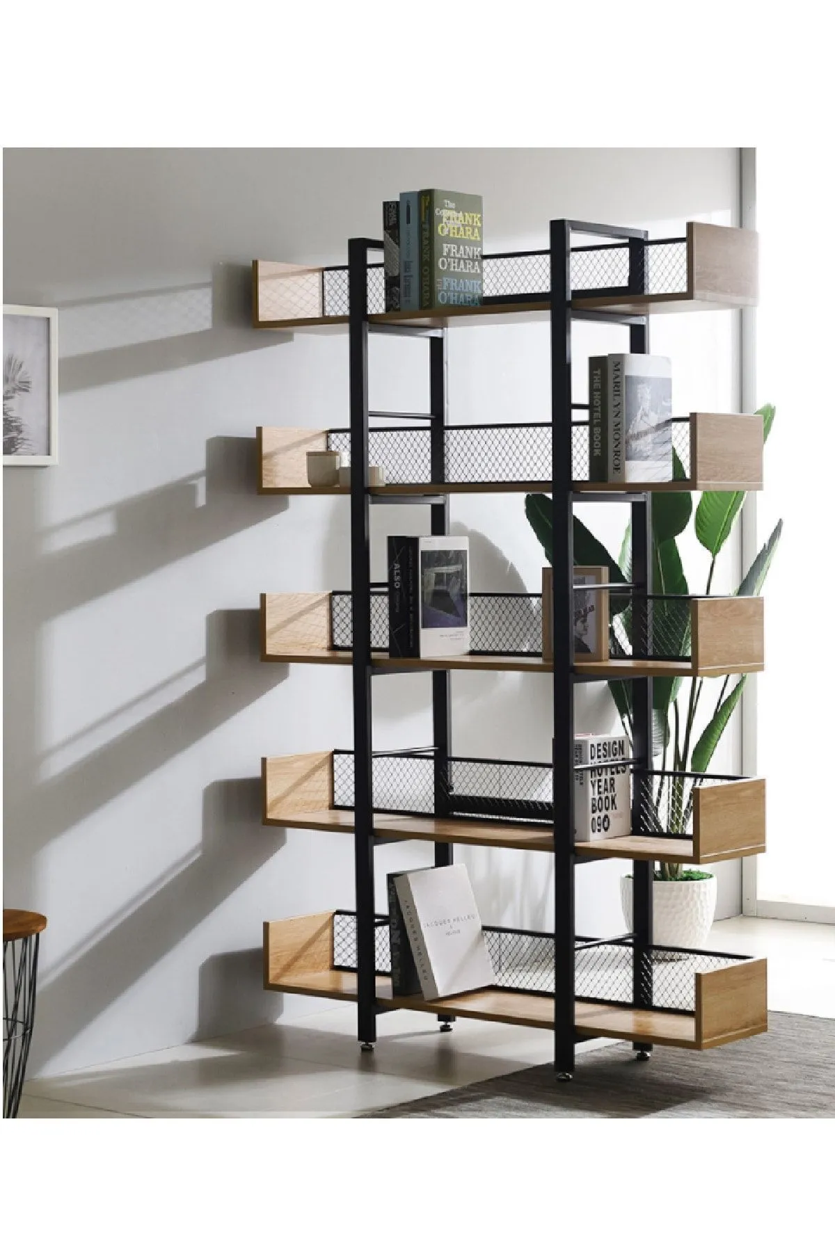 Endüstriyel Tasarım 5 Katlı Tel Detaylı Kitaplık-aksesuar Rafı-çiçeklik-çok Amaçlı Raf Endülüs-siyah Endüstriyel Tasarım 5 Katlı Tel Detaylı Kitaplık-aksesuar Rafı-çiçeklik-çok Amaçlı Raf Endülüs-siyah