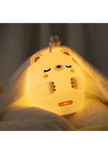 Wezone Karekterize Ayı Desenli Silikon Gece Lambası - Dokunarak Aç/kapat, Yumuşak Materyal, 2 Işık Tonu, Parlaklık Ayarlı, Göz Koruyucu Işık, 30 Dakika Zamanlayıcı, 1200mah Pil, Beyaz Beyaz