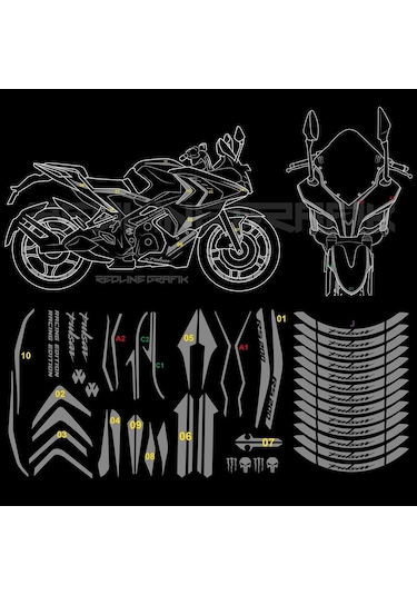 Bajaj Pulsar RS 200 Full Sticker Set Custom Neon Mavi