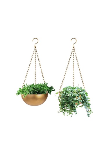 Drenajlı Altın Askılı Saksı, Yarım Daire Askılı Bitki Tutucu