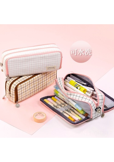 Aubyhe Kolej Öğrencileri İçin Japon Stili Çift Pencere Desenli, Geniş Hacimli, Dayanıklı Kumaş Kalem Kutusu - Ev Kullanıma Uygun, Kullanıması Kolay Diğer