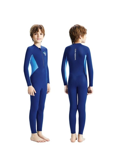 Dıve & Saıl Çocuk Açık Hava Güneş Kremi Hızlı Kuruyan Mayo Uzun Kollu Tek Parça Şnorkel Takım Elbise Mavi