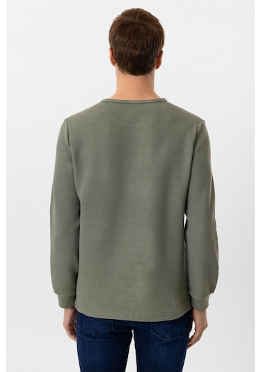 SÜVARİ Yeşil Slim Fit Armürlü Bisiklet Yaka Triko Kazak Yeşil