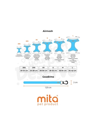 Mita Air Mesh Kedi Köpek Göğüs Tasması Çift Reflektörlü, Terletmeyen Turkuaz