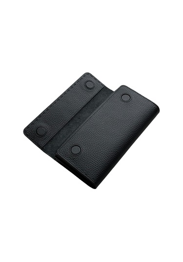 Siyah %100 Hakiki Deri Dikiş Detaylı Gizli Mıknatıslı Kapaklı Özel Tasarım Kadın Cüzdan Portföy Siyah