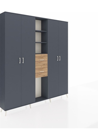 Arges Dolap 15 Raflı 2 Çekmeceli 4 Kapaklı 220x30x243 Antrasit-antrasit/çam Antrasıt/atlas Çam