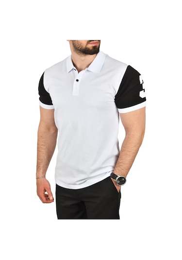 Deepsea Erkek Beyaz Dar Kesim Pamuklu Polo Yaka Tişört Slim Fit Nefes Alan Kıvrılmaz Polo Yaka Tişört 2503022 Beyaz