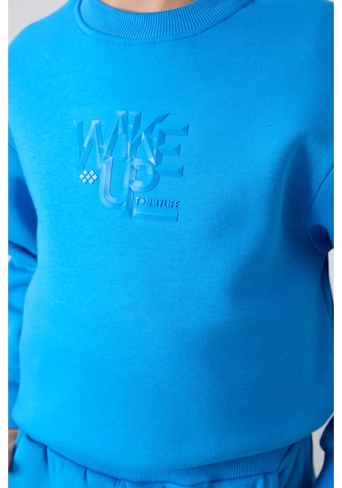 Tommy Life Saks Pamuklu Kalın İçi Tüylü Yumuşak Dokulu Standart Fit Baskılı Erkek Çocuk Eşofman Takım - 11253 Saks Mavisi