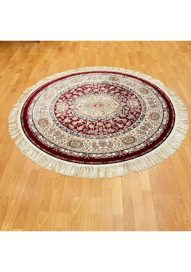 Yuvarlak Madalyon Desenli 200 X 200 Cm İpek Halı Bordo