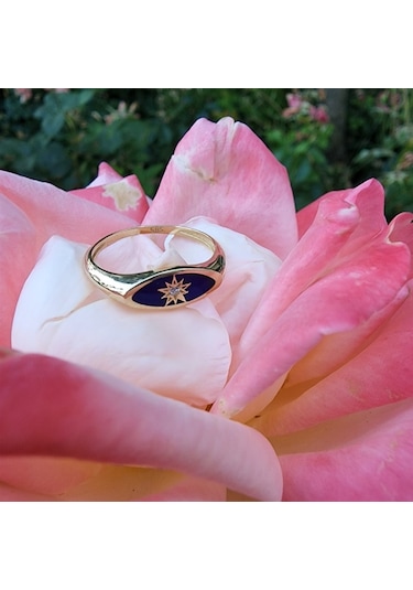 Ala Safir Mineli Kutup Yıldızlı Oval Mühür Minimal Tasarım Esteti - 552949140