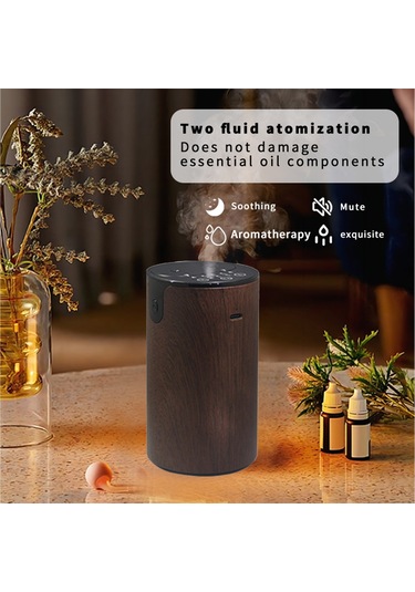 Teltree Ev Ve Araç Kullanıma Uygun Akıllı Çift Başlı Aromaterapi Makinesi - Derin Ahşap Desenli Kahverengi Aromaterapi Yağı Dahil Değil