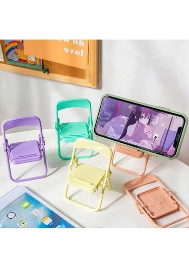 Bloomnest Mini Katlanır Sandalye Telefon Tutucu, Şeker Rengi, Masaüstü Stand, Tüm Telefonlar İçin Uyumlu, Altın-siyah Altın - Siyah